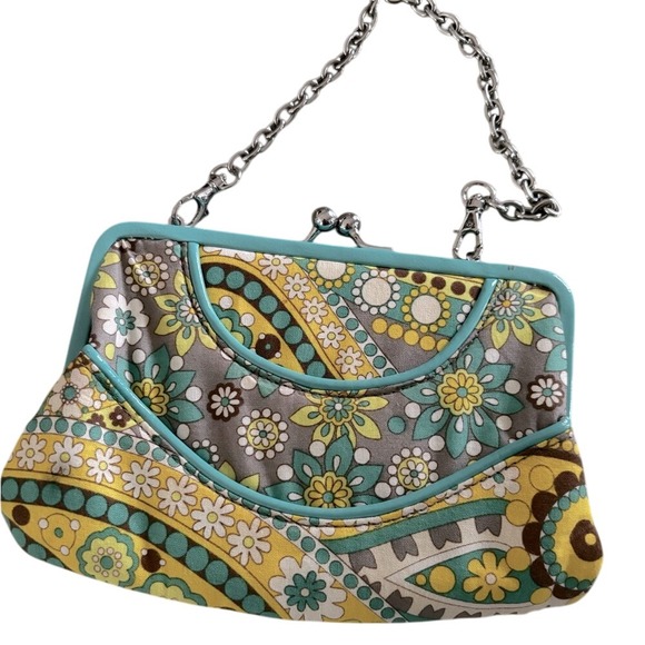 Vera Bradley Handbags - Vera Bradley Lemon Parfait Convertible Kisslock Mini Purse With Silver Chain